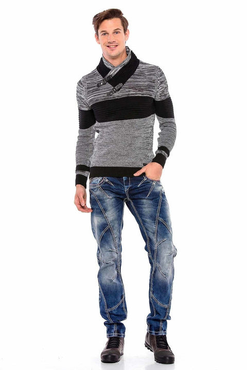 CD563 Pieced Stitched Regular Cut Jean Trousers