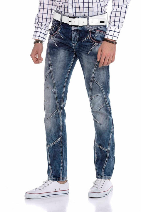 CD563 Pieced Stitched Regular Cut Jean Trousers
