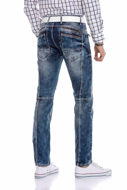 CD563 Pieced Stitched Regular Cut Jean Trousers