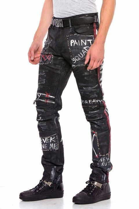 CD571 Striped Painted Metal Drop Regular Fit Jean Trousers