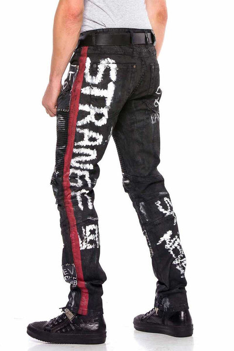 CD571 Striped Painted Metal Drop Regular Fit Jean Trousers