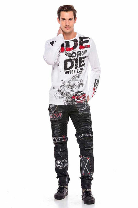 CD571 Striped Painted Metal Drop Regular Fit Jean Trousers