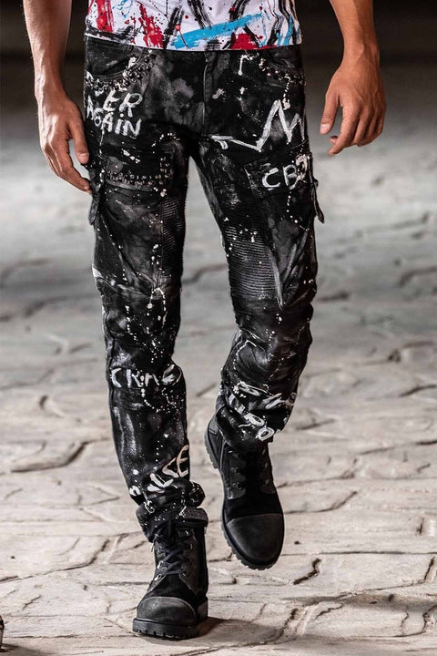 CD572 Hand Painted Lurex Cargo Pocket Jean Trousers
