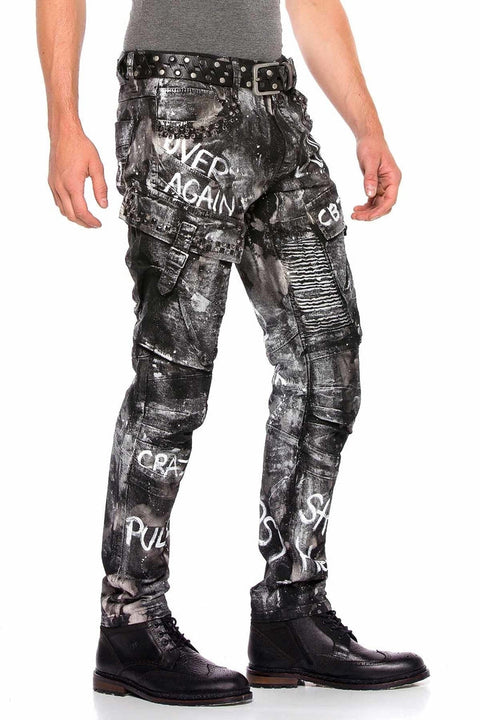 CD572 Hand Painted Lurex Cargo Pocket Jean Trousers