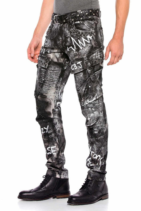 CD572 Hand Painted Lurex Cargo Pocket Jean Trousers