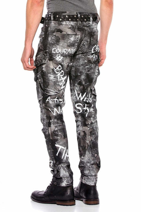 CD572 Hand Painted Lurex Cargo Pocket Jean Trousers