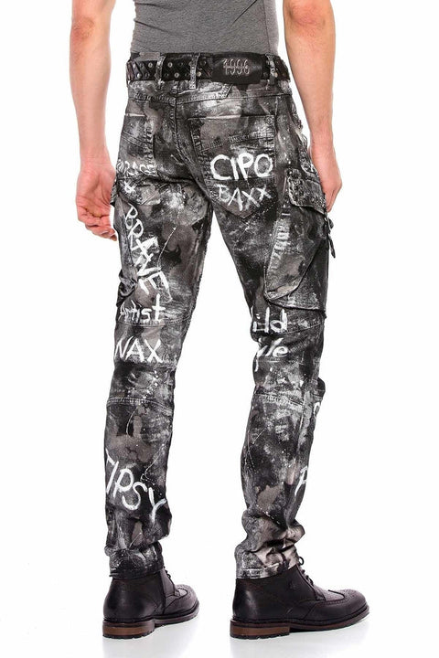 CD572 Hand Painted Lurex Cargo Pocket Jean Trousers