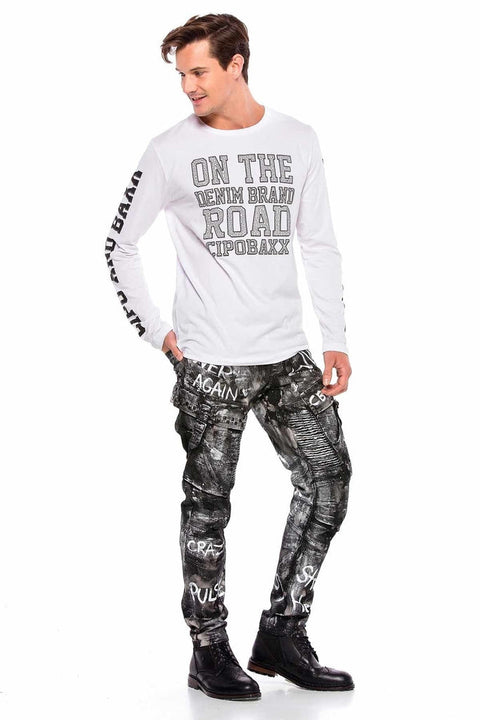 CD572 Hand Painted Lurex Cargo Pocket Jean Trousers