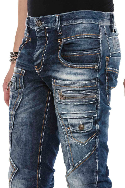 CD584 Piece Stitched Low Waist Vintage Men's Jean Trousers