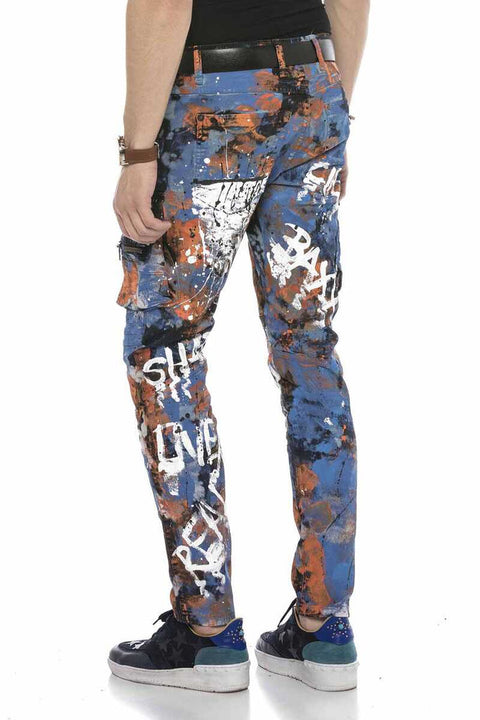CD587 Men's Colorful Painting Cargo Pocket Jeans