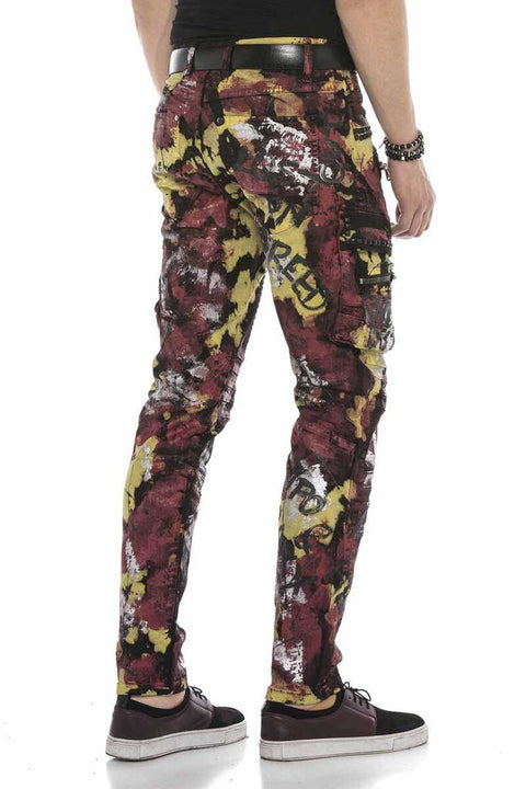CD587 Men's Colorful Painting Cargo Pocket Jeans