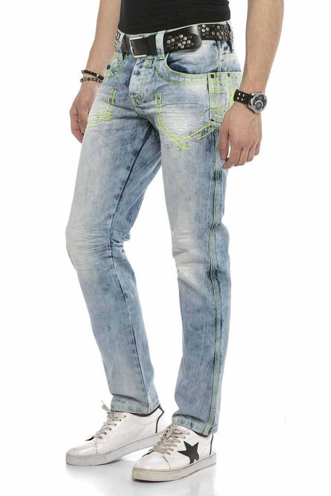 CD596 Neon Pocket Embroidered Ice Blue Jean Trousers
