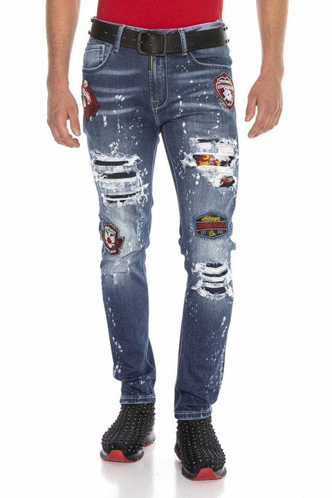 CD643 Embroidered Destroyed Slim Fit Men's Jean Trousers
