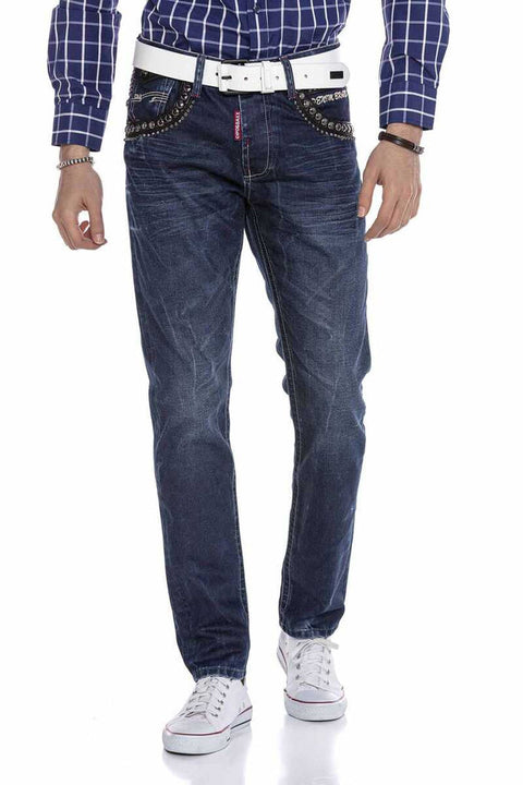 CD665 Yellow Embroidered Men's Jean Trousers