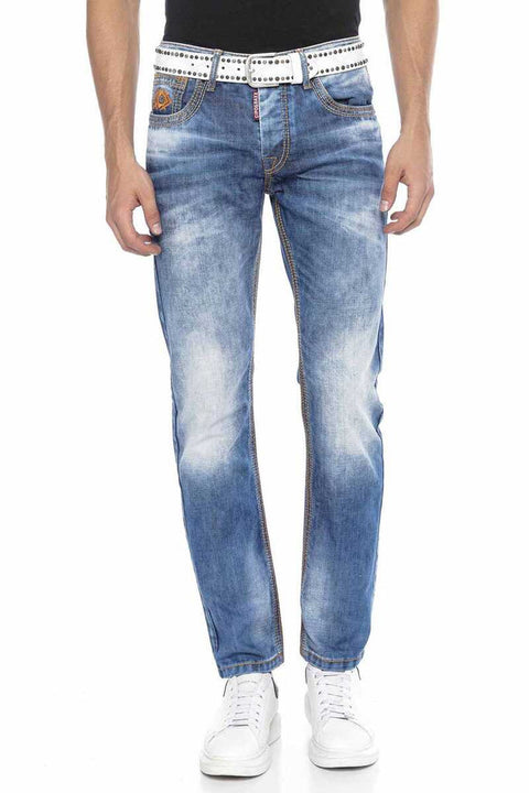 CD669 Thick Stitching Detailed Straight Fit Men's Jean Trousers