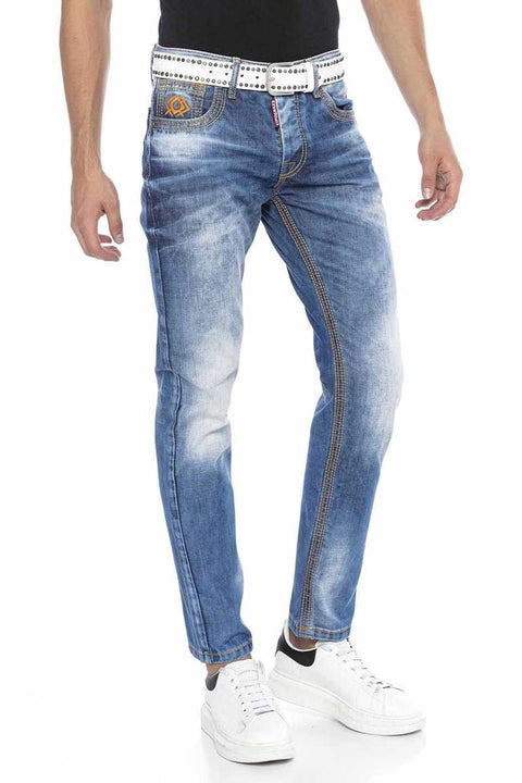 CD669 Thick Stitching Detailed Straight Fit Men's Jean Trousers