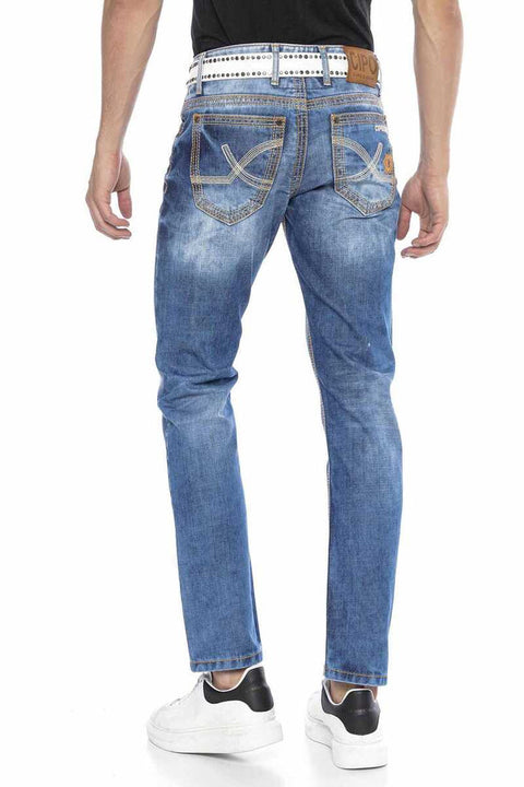 CD669 Thick Stitching Detailed Straight Fit Men's Jean Trousers