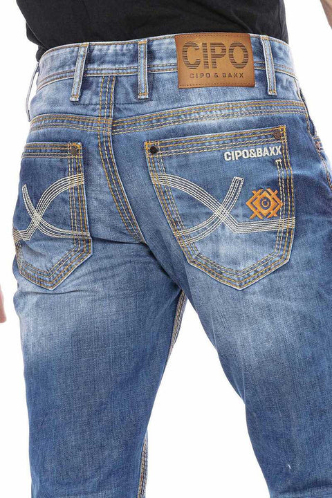 CD669 Thick Stitching Detailed Straight Fit Men's Jean Trousers