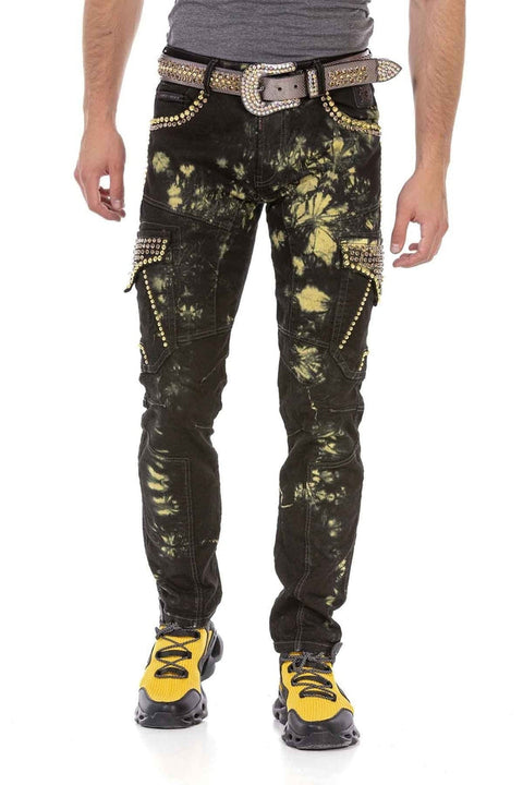 CD677 Cargo Pocket Washed Fabric Men's Jean Trousers