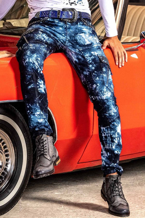 CD677 Cargo Pocket Washed Fabric Men's Jean Trousers