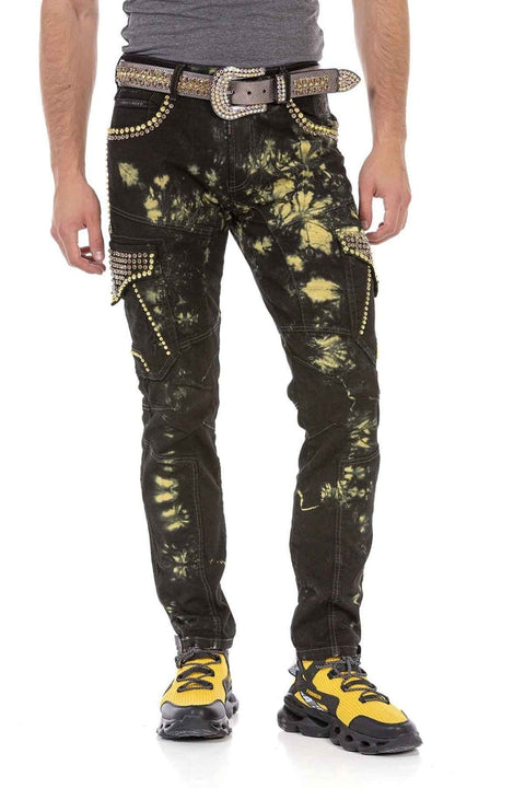 CD677 Cargo Pocket Washed Fabric Men's Jean Trousers