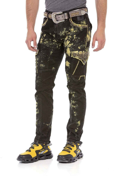 CD677 Cargo Pocket Washed Fabric Men's Jean Trousers