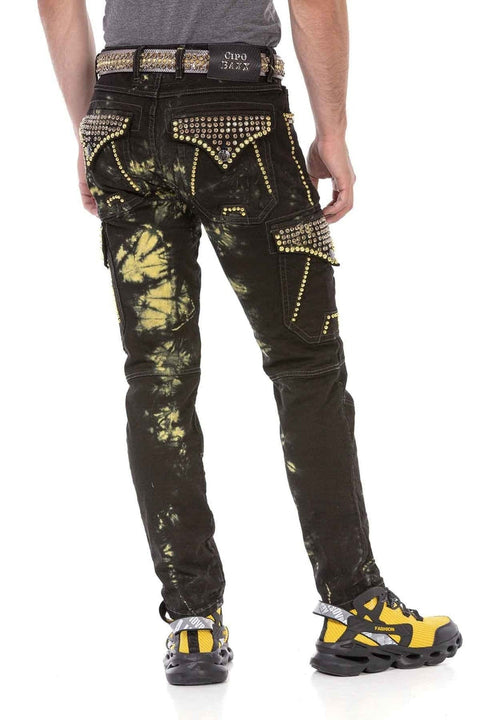 CD677 Cargo Pocket Washed Fabric Men's Jean Trousers