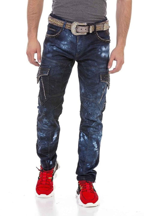 CD677 Cargo Pocket Washed Fabric Men's Jean Trousers