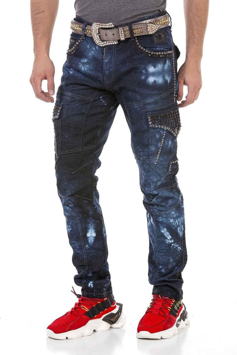 CD677 Cargo Pocket Washed Fabric Men's Jean Trousers
