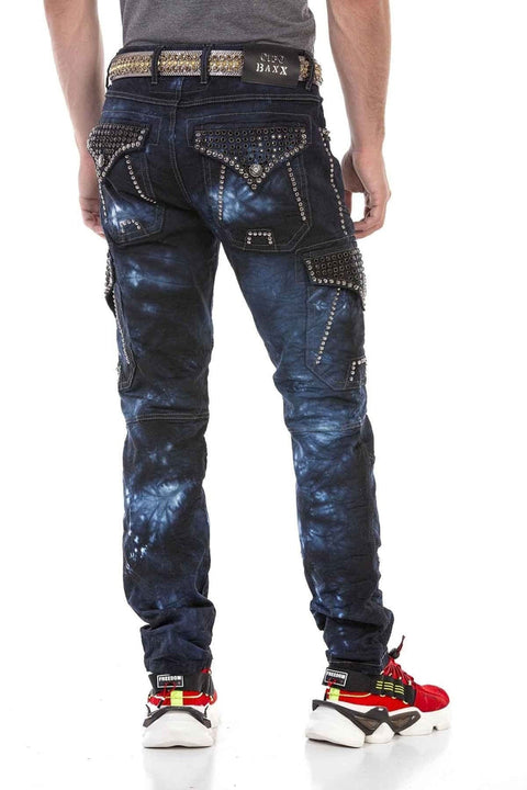 CD677 Cargo Pocket Washed Fabric Men's Jean Trousers