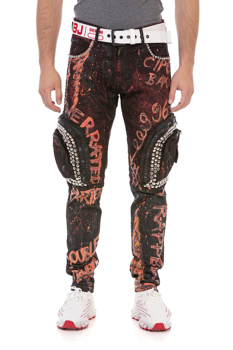 CD693 Hand Painted Cargo Men's Jeans