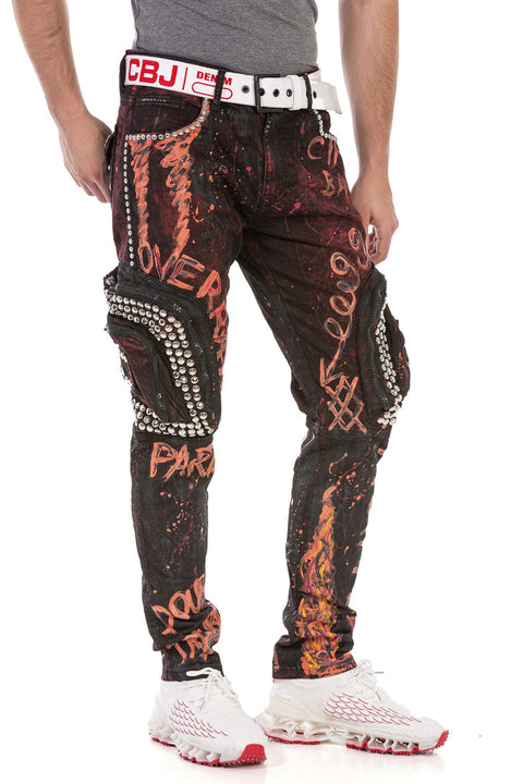 CD693 Hand Painted Cargo Men's Jeans
