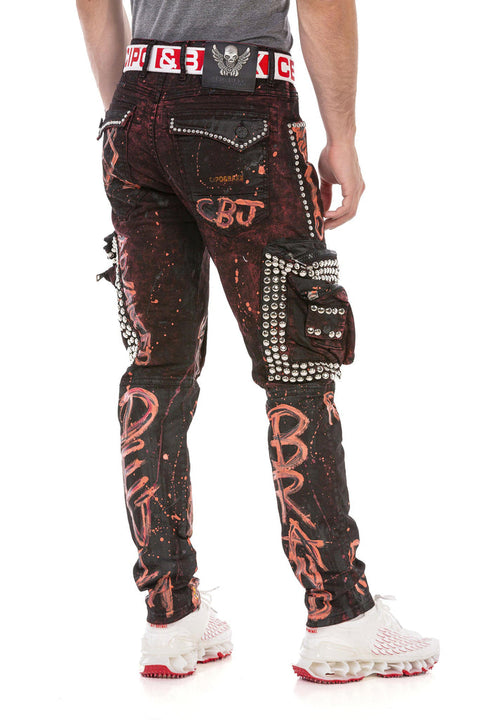 CD693 Hand Painted Cargo Men's Jeans