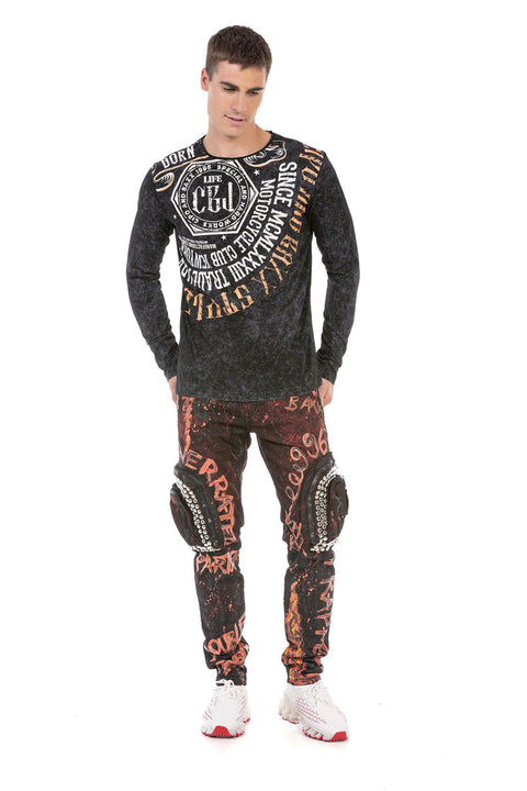CD693 Hand Painted Cargo Men's Jeans