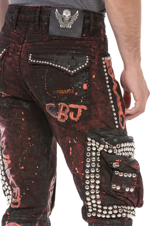CD693 Hand Painted Cargo Men's Jeans