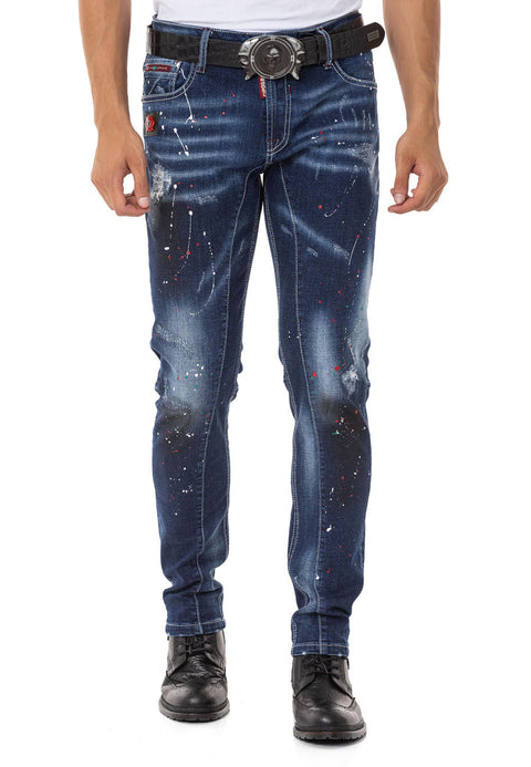 CD783 Spray Paint Detailed Men's Jean Trousers