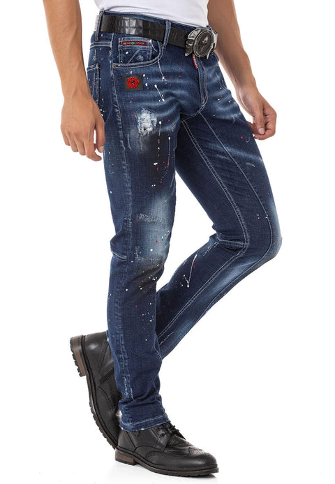 CD783 Spray Paint Detailed Men's Jean Trousers
