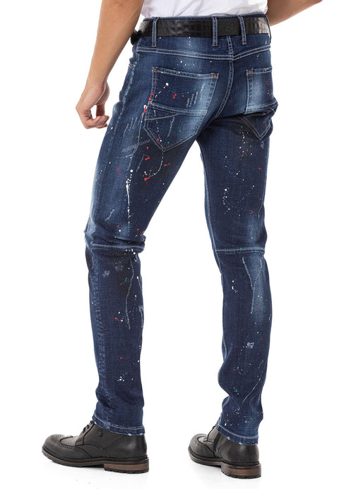 CD783 Spray Paint Detailed Men's Jean Trousers