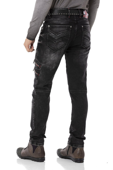 CD795 Biker Style Leather Detailed Men's Jean Trousers