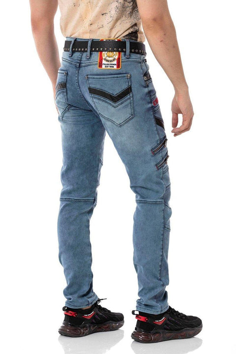 CD795 Biker Style Leather Detailed Men's Jean Trousers