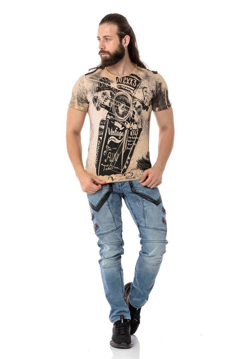 CD795 Biker Style Leather Detailed Men's Jean Trousers