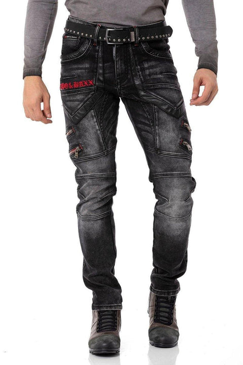 CD795 Biker Style Leather Detailed Men's Jean Trousers
