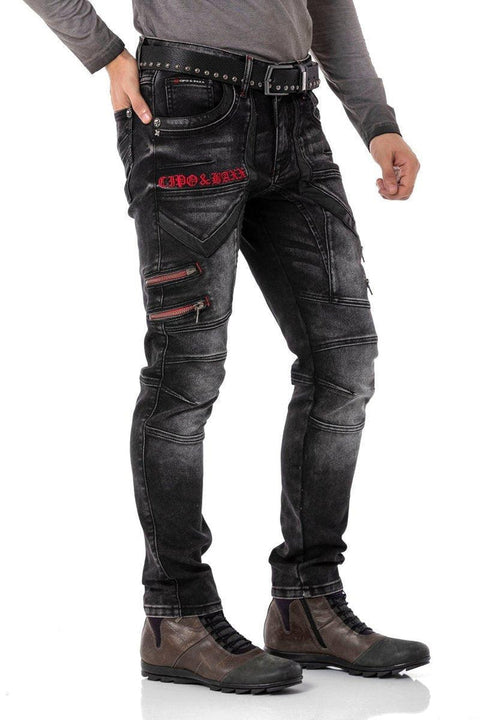 CD795 Biker Style Leather Detailed Men's Jean Trousers