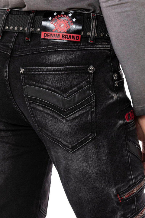 CD795 Biker Style Leather Detailed Men's Jean Trousers