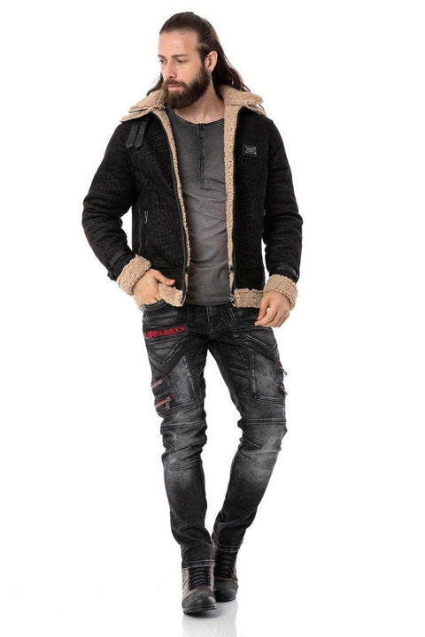 CD795 Biker Style Leather Detailed Men's Jean Trousers