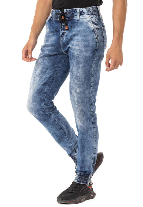 CD807 Basic Men's Jean Trousers with Elastic Legs