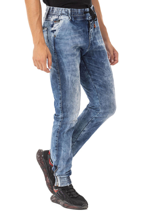 CD807 Basic Men's Jean Trousers with Elastic Legs