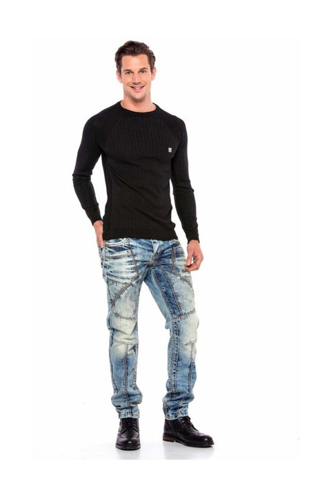 CD535 Open Men's Denim Jeans with Stitched Pockets