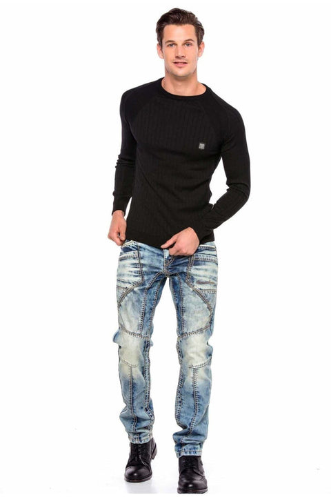 CD535 Open Men's Denim Jeans with Stitched Pockets