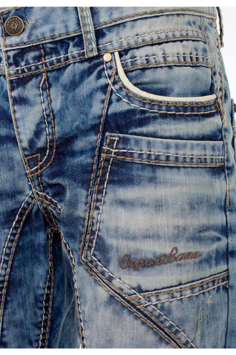 CD535 Open Men's Denim Jeans with Stitched Pockets